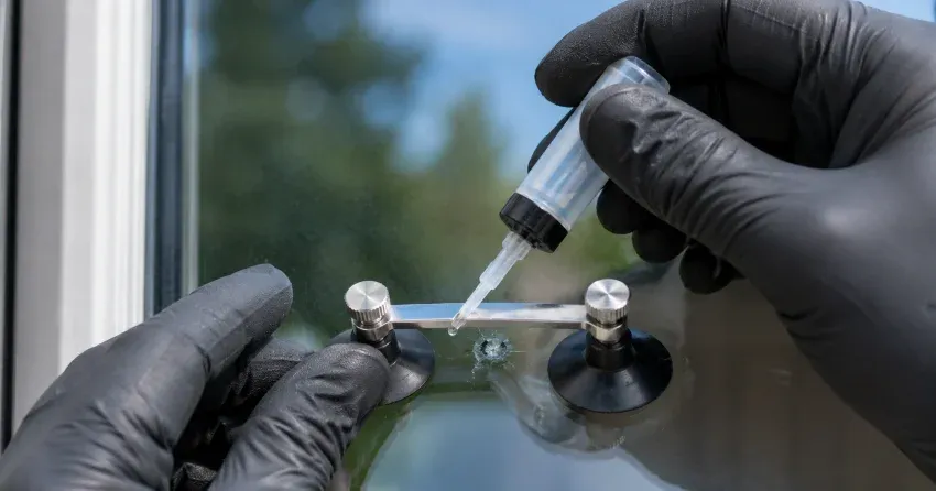 technician performing chipped glass repair on a window in Lakeshore Area, Niagara-on-the-Lake