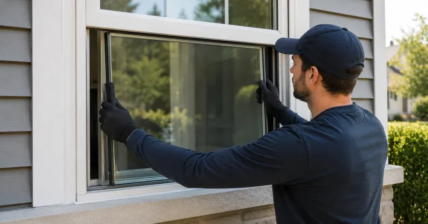 technician boarding up broken window during emergency glass repair Dock Area, Niagara-on-the-Lake