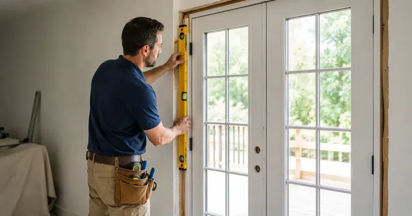 newly installed French doors with divided glass panes in McNab, Niagara-on-the-Lake