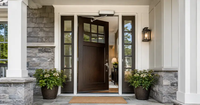residential automatic door opener installed on exterior entry door in Lakeshore Area, Niagara-on-the-Lake