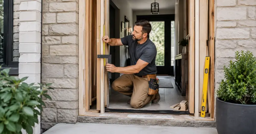 exterior door installer assessing rough opening in Historic Old Town, Niagara-on-the-Lake