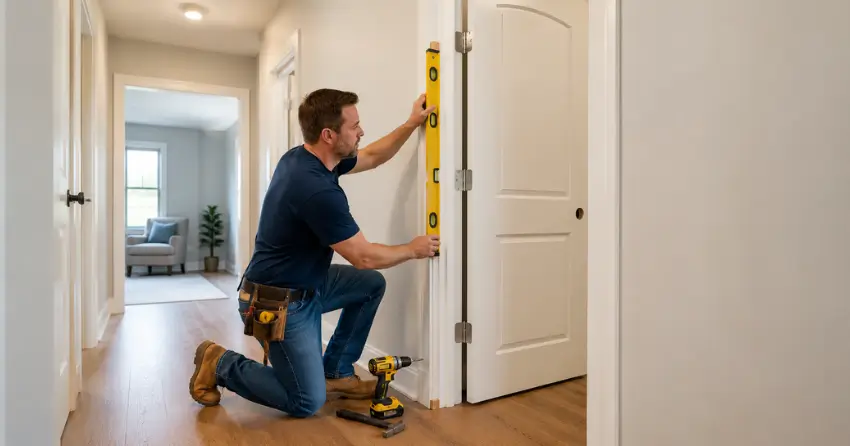 technician installing a pre-hung interior door in a home hallway McNab, Niagara-on-the-Lake