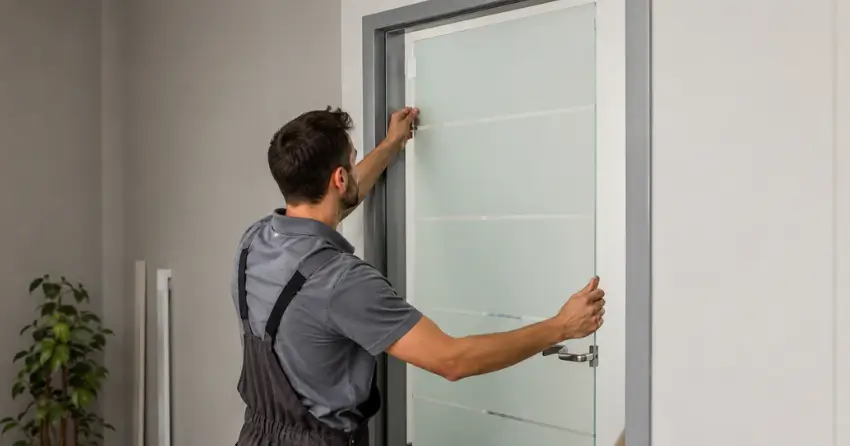 frosted glass interior door panel installation in St. Davids, Niagara-on-the-Lake