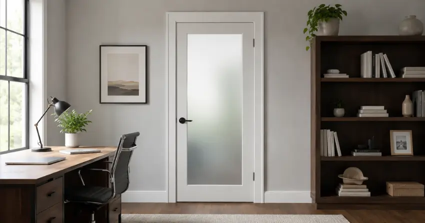 frosted interior door installed in home office in Queenston, Niagara-on-the-Lake