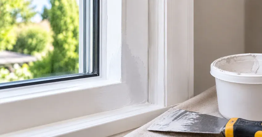 technician repairing rotted window frame corner in Old Town, Niagara-on-the-Lake