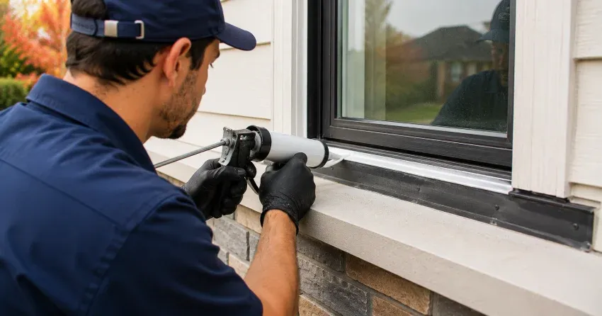 technician inspecting window flashing for leak source in St. Davids, Niagara-on-the-Lake